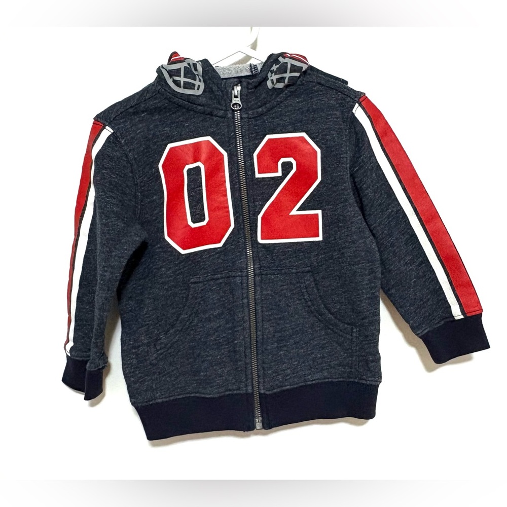 Gymboree Charcoal Hoodie with Red and White Stripes